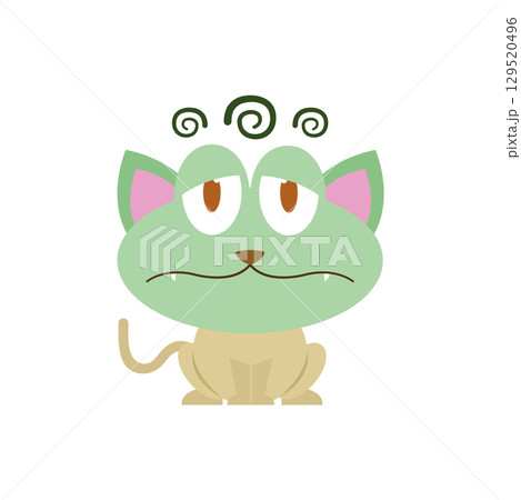 Dizzy green cat face. Vector 129520496