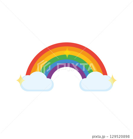 Rainbow with sparkly clouds. Vector 129520898