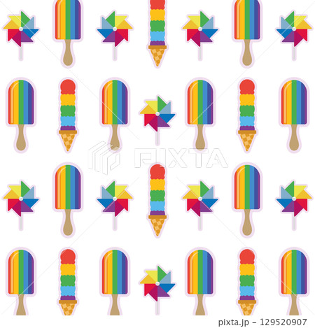 Rainbow Treats and Toys Pattern. Vector 129520907