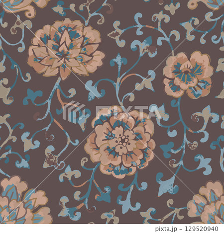 Watercolor style chinoiserie seamless pattern with brown flowers Watercolor style chinoiserie seamless pattern with brown flowers 129520940