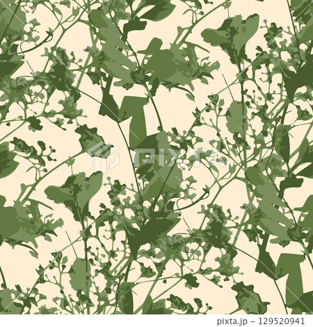 Seamless pattern with dry herbs and leaves on pastel background. Wild field and forest plants wallpaper. Boho botanical texture. Seamless pattern with dry herbs and leaves on pastel background. Wild field and forest plants wallpaper. Boho botanical texture. 129520941