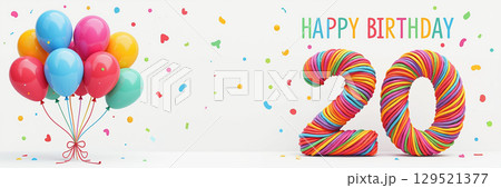 Colorful balloons and 20 on white background. 129521377
