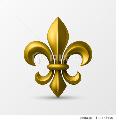 Vector 3d Realistic Fleur de Lis Illustration. Golden Fleur de Lis Icon. Realistic Fleur de Lis Symbol for Heraldry, Royal Emblem, Medieval Design. Fleur de Lis Logo, Classic French Ornament 129521450
