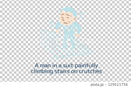 A man on crutches struggling to climb stairs (no main line) 129521756