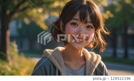 見ているだけで笑顔になる！大爆笑する表情アート 129522196