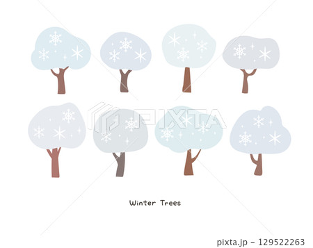 雪が積もった冬の木が並んだかわいいイラスト 雪が積もった冬の木が並んだかわいいイラスト 129522263