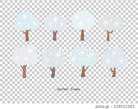 雪が積もった冬の木が並んだかわいいイラスト 雪が積もった冬の木が並んだかわいいイラスト 129522263