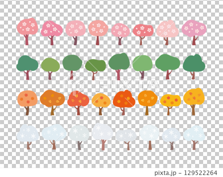 A cute illustration of trees in the four seasons of spring, summer, autumn, and winter 129522264