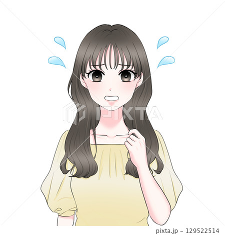 焦る女性の上半身イラスト 焦る女性の上半身イラスト 129522514