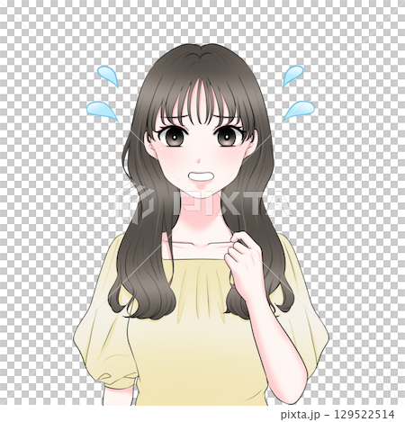 焦る女性の上半身イラスト 焦る女性の上半身イラスト 129522514