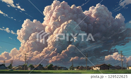 青空の静寂に忍び寄る前触れ - 地震雲の出現を描いた幻想風景 129522625