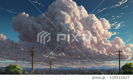 青空の静寂に忍び寄る前触れ - 地震雲の出現を描いた幻想風景 青空の静寂に忍び寄る前触れ - 地震雲の出現を描いた幻想風景 129522627