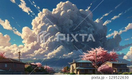 青空の静寂に忍び寄る前触れ - 地震雲の出現を描いた幻想風景 129522630