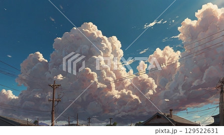 青空の静寂に忍び寄る前触れ - 地震雲の出現を描いた幻想風景 129522631