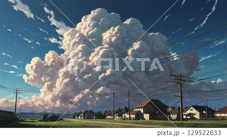 青空の静寂に忍び寄る前触れ - 地震雲の出現を描いた幻想風景 青空の静寂に忍び寄る前触れ - 地震雲の出現を描いた幻想風景 129522633