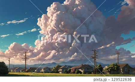 青空の静寂に忍び寄る前触れ - 地震雲の出現を描いた幻想風景 青空の静寂に忍び寄る前触れ - 地震雲の出現を描いた幻想風景 129522636