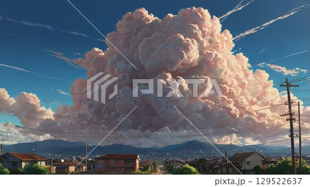 青空の静寂に忍び寄る前触れ - 地震雲の出現を描いた幻想風景 青空の静寂に忍び寄る前触れ - 地震雲の出現を描いた幻想風景 129522637