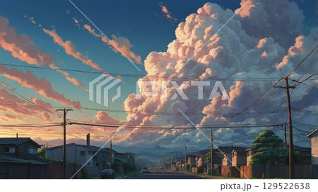 青空の静寂に忍び寄る前触れ - 地震雲の出現を描いた幻想風景 129522638