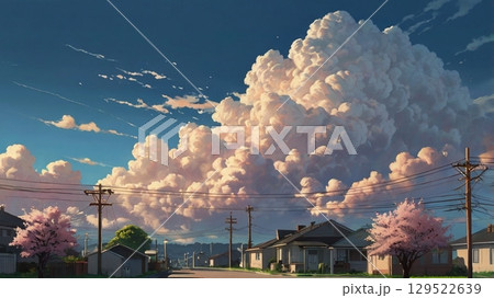 青空の静寂に忍び寄る前触れ - 地震雲の出現を描いた幻想風景 129522639