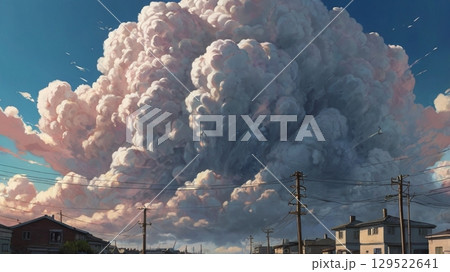 青空の静寂に忍び寄る前触れ - 地震雲の出現を描いた幻想風景 青空の静寂に忍び寄る前触れ - 地震雲の出現を描いた幻想風景 129522641