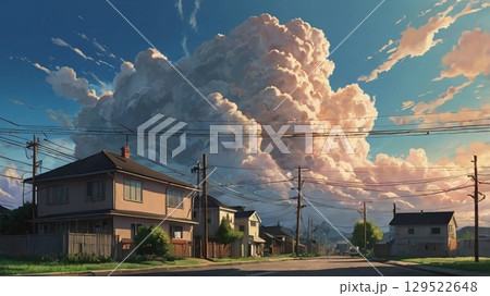 青空の静寂に忍び寄る前触れ - 地震雲の出現を描いた幻想風景 青空の静寂に忍び寄る前触れ - 地震雲の出現を描いた幻想風景 129522648