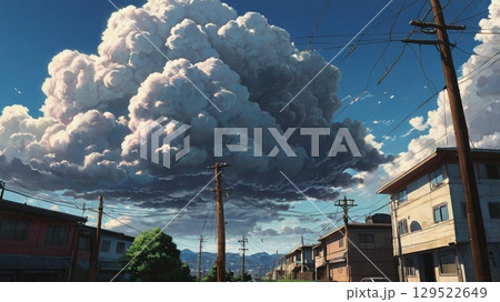 青空の静寂に忍び寄る前触れ - 地震雲の出現を描いた幻想風景 青空の静寂に忍び寄る前触れ - 地震雲の出現を描いた幻想風景 129522649