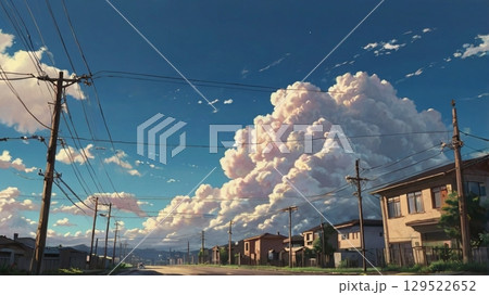 青空の静寂に忍び寄る前触れ - 地震雲の出現を描いた幻想風景 129522652