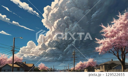 青空の静寂に忍び寄る前触れ - 地震雲の出現を描いた幻想風景 青空の静寂に忍び寄る前触れ - 地震雲の出現を描いた幻想風景 129522655