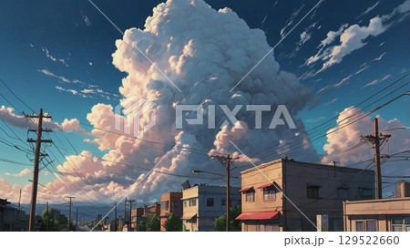 青空の静寂に忍び寄る前触れ - 地震雲の出現を描いた幻想風景 青空の静寂に忍び寄る前触れ - 地震雲の出現を描いた幻想風景 129522660