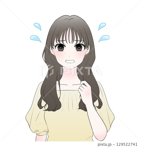 焦る女性の上半身イラスト　シンプル 129522741