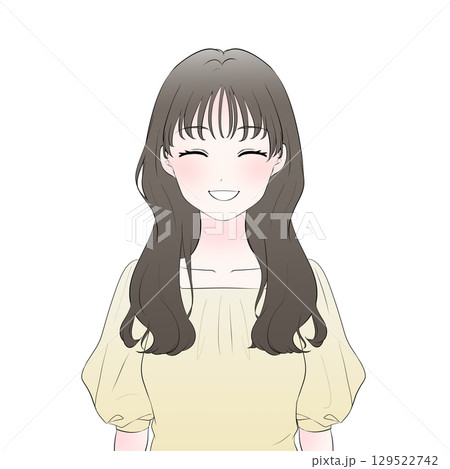 微笑む女性の上半身イラスト シンプル 微笑む女性の上半身イラスト シンプル 129522742