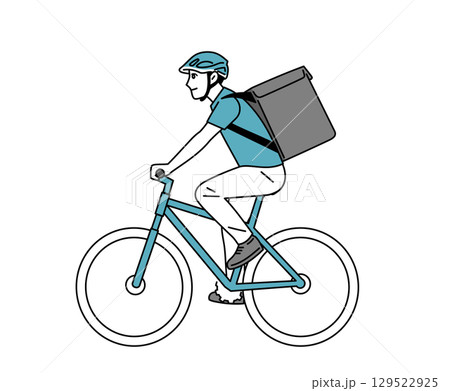 自転車で走っている男性のフード配達員のイラスト 129522925