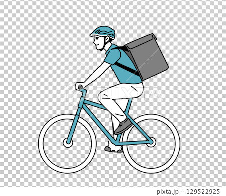 自転車で走っている男性のフード配達員のイラスト 129522925