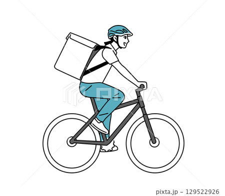 自転車で走っている女性のフード配達員のイラスト 自転車で走っている女性のフード配達員のイラスト 129522926