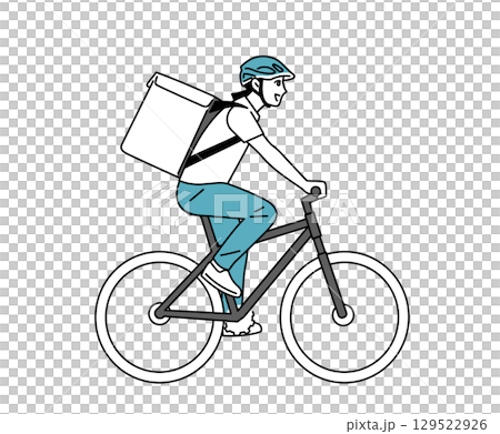 自転車で走っている女性のフード配達員のイラスト 自転車で走っている女性のフード配達員のイラスト 129522926