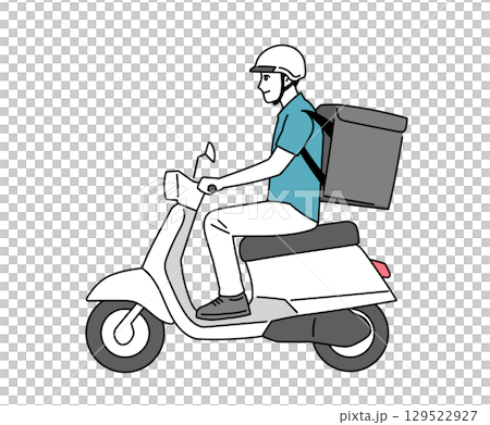 原付きで走っている男性のフード配達員のイラスト 129522927