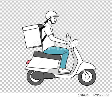 一位騎著輕便摩托車的女性送餐員的插圖 129522928
