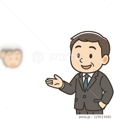 後輩のミスを笑顔でフォローするベテラン男性社員のイラスト 129523085