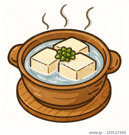 可愛らしく描かれた湯豆腐の手描きイラスト 129523169
