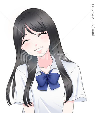 微笑む制服姿の女の子上半身イラスト 微笑む制服姿の女の子上半身イラスト 129523234