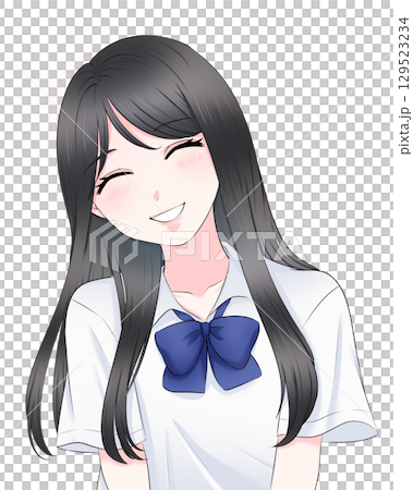 微笑む制服姿の女の子上半身イラスト 微笑む制服姿の女の子上半身イラスト 129523234