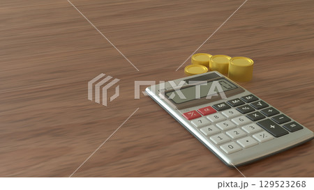 The Calculator and gold coins for earn or Business concept 3d Rendering. 129523268