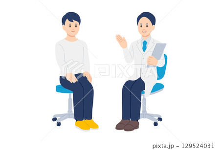 診断･説明する男性医師と男性患者【人物ベクターイラスト素材】 129524031