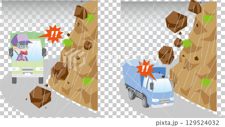 交通安全<道路上雨天時の天災(災害))・崖崩れ・土砂崩れ・落石・トラックドライバー> 交通安全<道路上雨天時の天災(災害))・崖崩れ・土砂崩れ・落石・トラックドライバー> 129524032