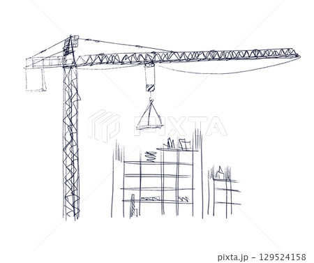 Building crane sketch Building crane sketch 129524158