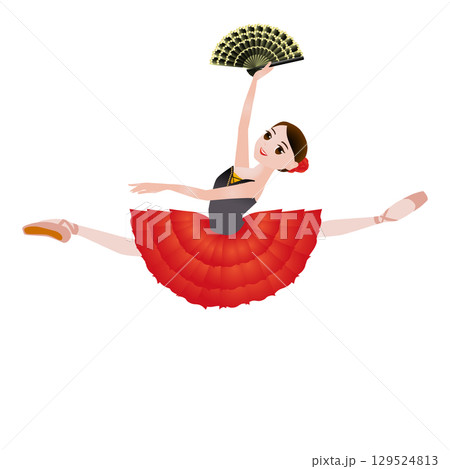 ダンサーのイラスト_バレエ「ドン・キホーテ」のキトリを踊るバレリーナのイメージ 129524813