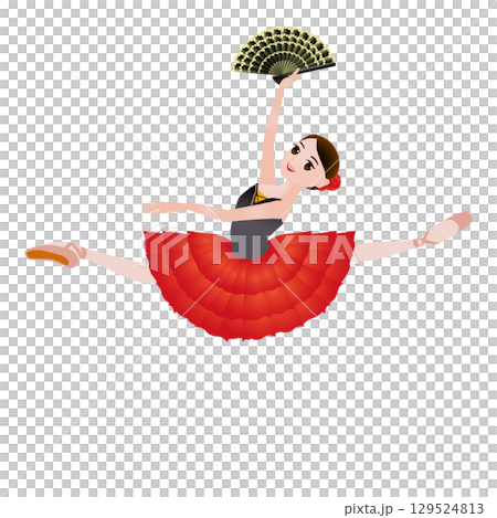 ダンサーのイラスト_バレエ「ドン・キホーテ」のキトリを踊るバレリーナのイメージ 129524813