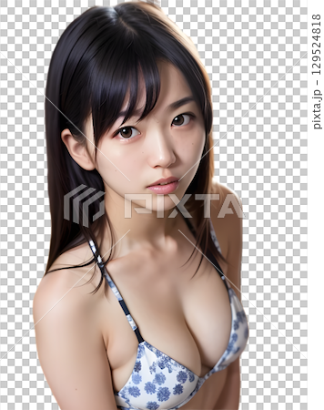 花柄ビキニを着た美しい女性がナチュラルな雰囲気と柔らかな光で魅せる夏のファッションコンセプト 129524818