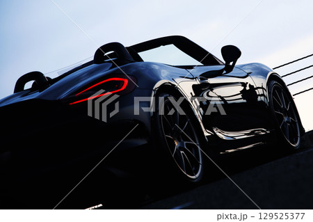 ツヤツヤの黒いオープンカー 129525377