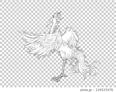 Line drawing of Bi Fang (the mysterious bird from Shan Hai Jing) with its wings spread 129525476